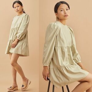 REFORMATION Sage Cotton Puff Long Sleeve Tier Ruffle 90s Babydoll Mini Dress XS